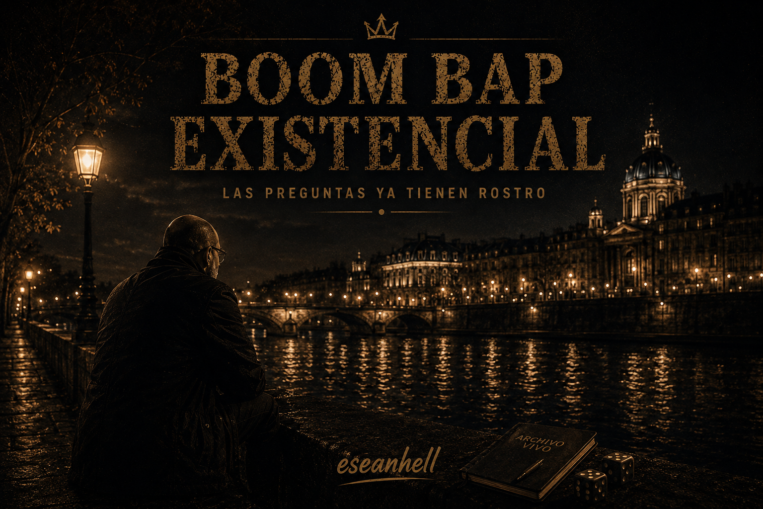 Imagen destacada del artículo “Boom Bap Existencial: las preguntas ya tienen rostro”, dedicada al EP de eseanhell y sus cinco videoclips.